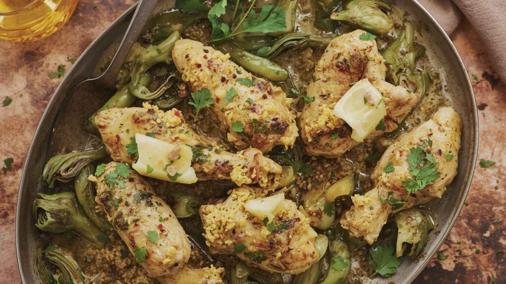 A delicious variant of Chicken Carciofi tossed with fettuccine pasta in a creamy