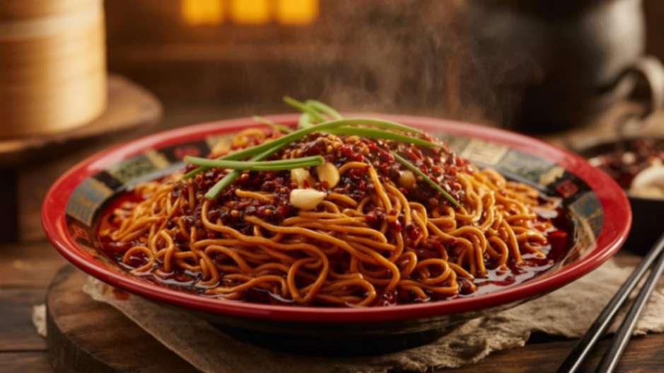 A colorful map of China's Sichuan province, highlighting its culinary region.
A small bowl of whole, fragrant Sichuan peppercorns known for their numbing ma