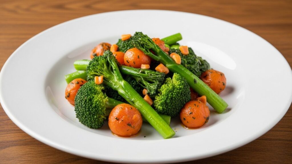 A colorful assortment of today's special side vegetables on a white plate.